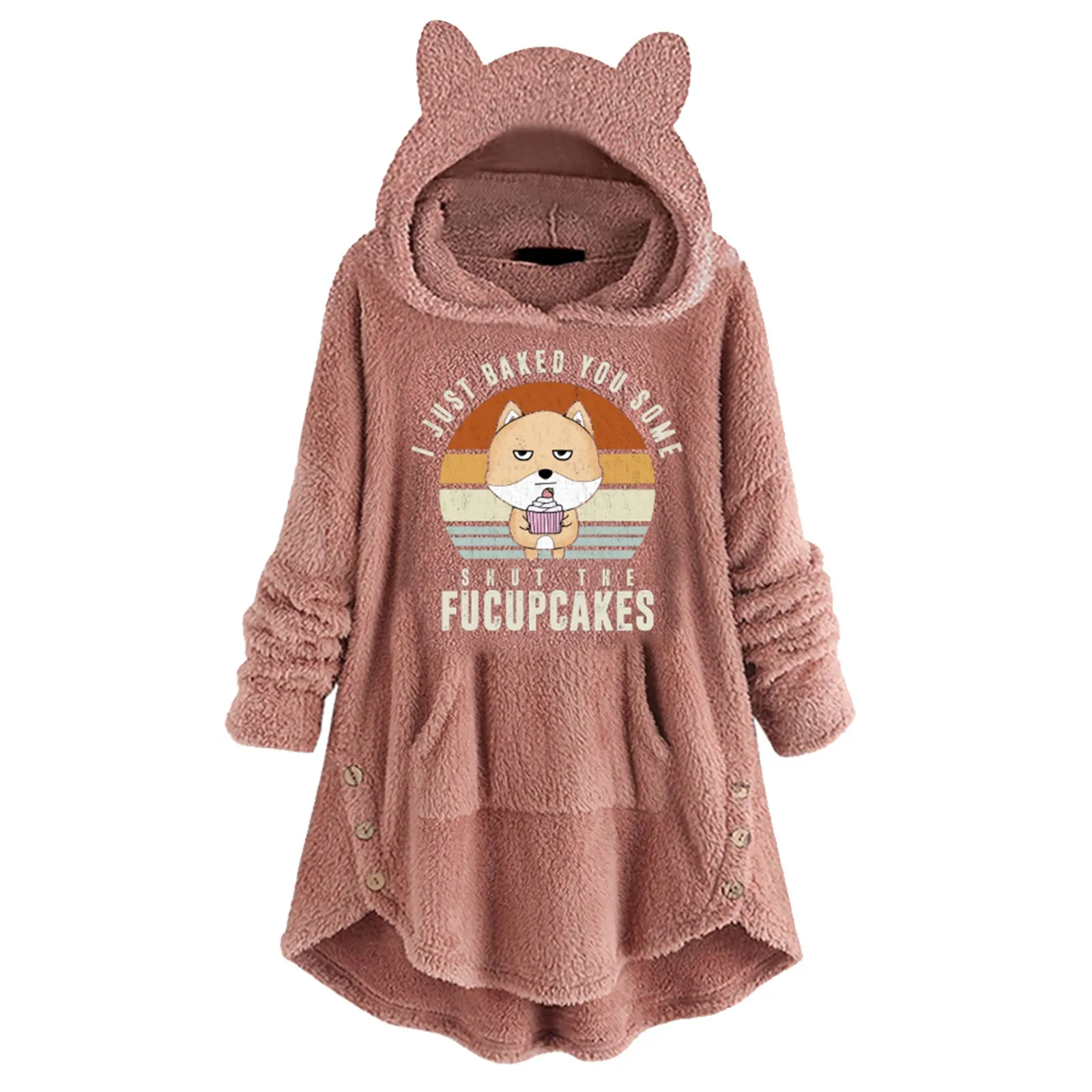 

Women's Sweater Top Women Comfortable Long Sleeve Hoodies Pullover Hoodie Fleece Cute Printed With Button Толстовка Женская