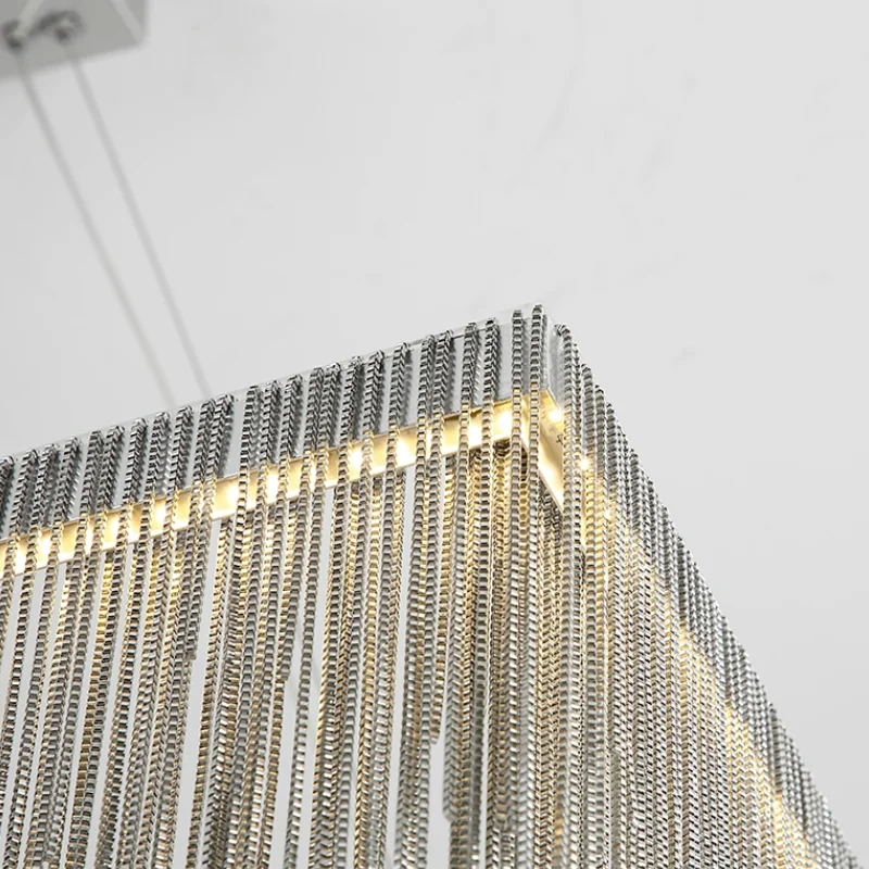 

Modern LED Aluminum Chain Chandelier Luxury Rectangle Lights Led Chrome Dining Room Lamp Bedroom Chandelier Lights