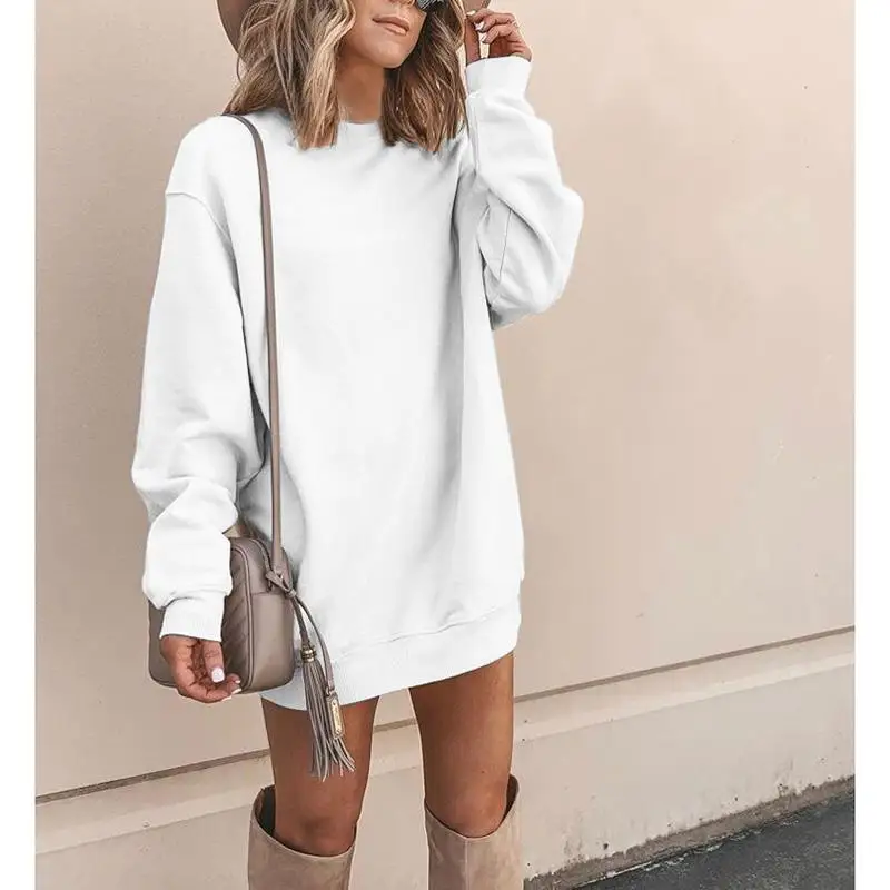 

Женское трикотажное платье-свитер с круглым вырезом, с длинным рукавом