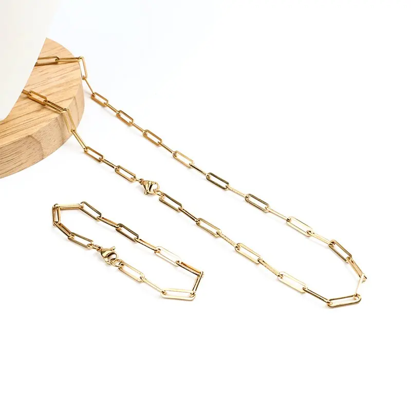 

Classic 304 Stainless Steel Gold Color Chains Necklace&Bracelets Jewelry Set 50cm(19 5/8") long, 19cm(7 4/8") long 1 Set