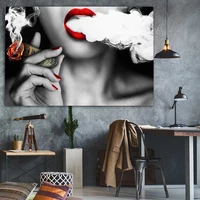 red lipped smoking woman wall art canvas painting wall art for living room home decor no frame