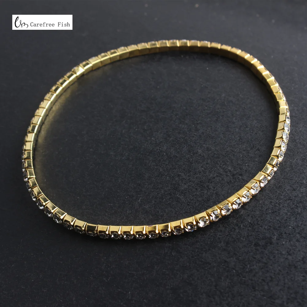 1 Row Anklet Gold Эластичный браслет стретч-Сандалеты с перепонкой на лодыжке в Для женщин в богемном стиле с украшением в виде кристаллов браслет Cheville Босиком Сандалии браслеты Tobilleras Mujer ног Ювелирные изделия - Окраска металла: 1 Row Anklet Gold