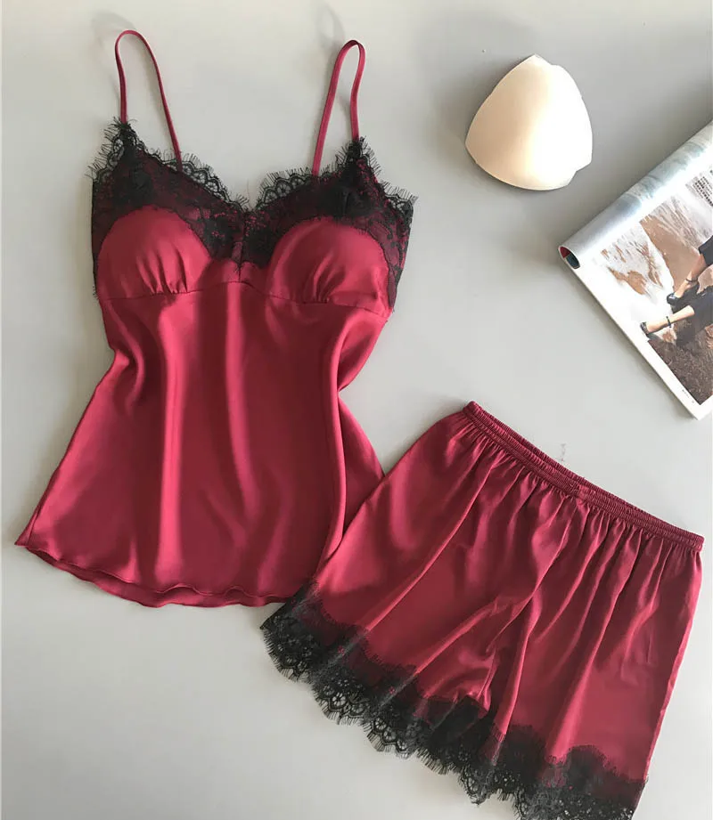 Женская пижама без рукавов Сексуальный Атласный пижамный комплект белая