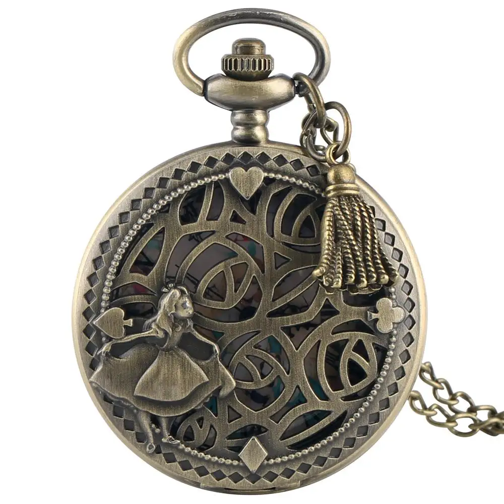 watch with tassel Античная бронза покерные карты дисплей Прекрасная принцесса кисточкой кварцевые карманные часы ожерелье кулон часы лучшие подарки для женщин Девушка - Цвет: watch with tassel