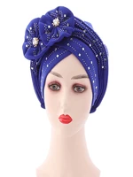 african muslim women turban hat hot drilling auto gele hijab chemo pull on ready made instant cap hair loss cover head wrap