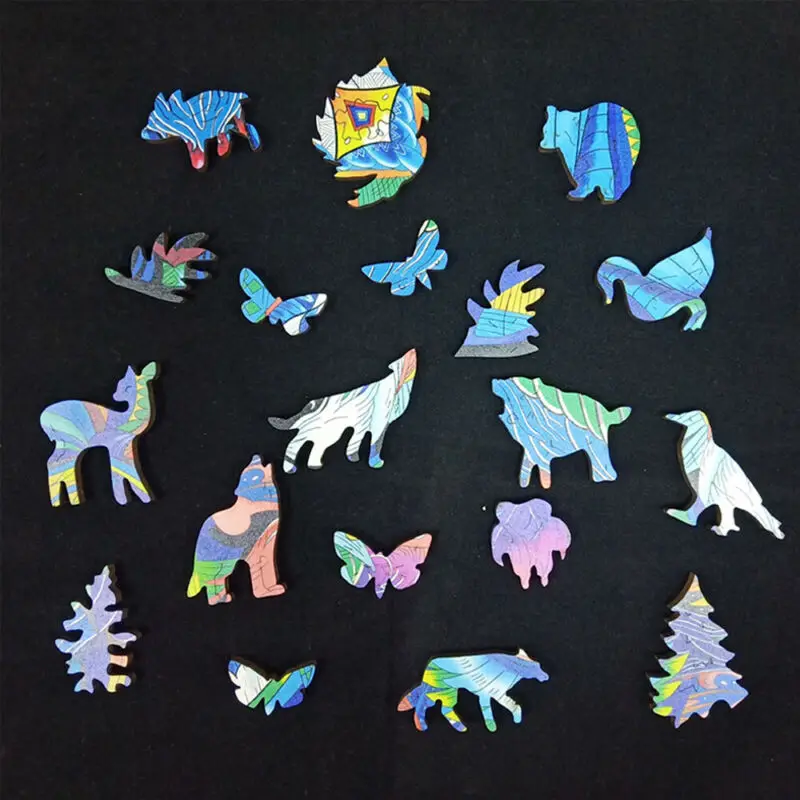 

Wooden Jigsaw Puzzle Magic Wolf Unique Shape Unisex Adult Kids Gifts Toys Decors