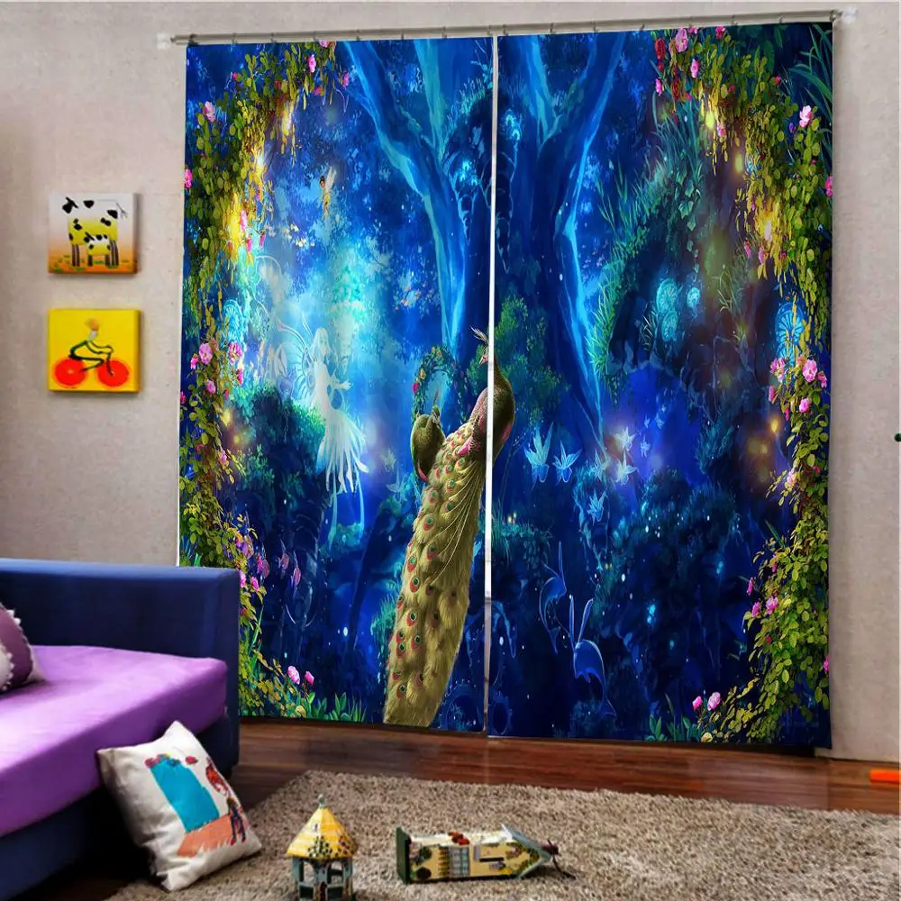 На заказ любой размер современные 3D затемненные павлиньи шторы для гостиной