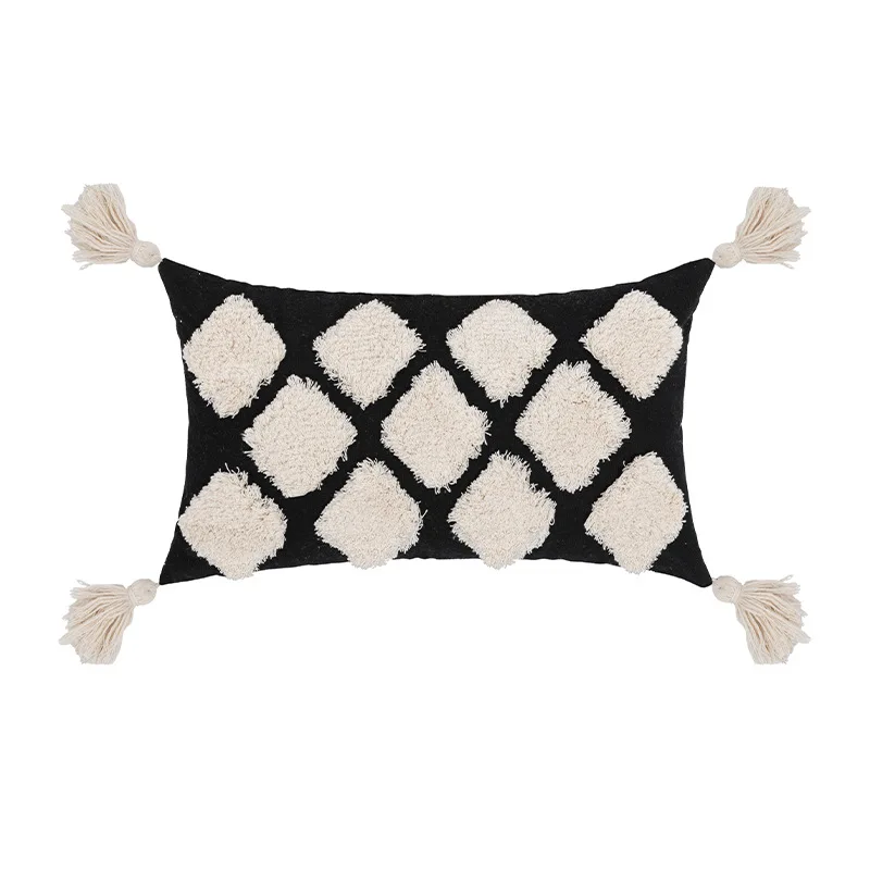 45×45 30×50 New Nordic Moroccan INS style Waist Car Sofa Cushion Pillow Family Home Decor Comforts Livingroom Boho Tassel Black images - 6