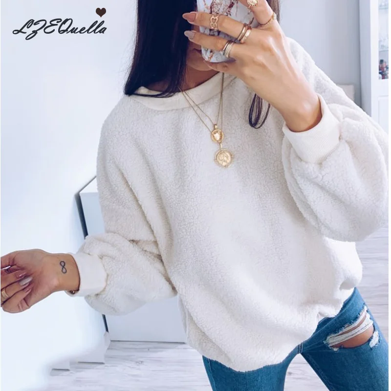 Женская флисовая блузка lzedella однотонный пуловер с принтом толстая свободная