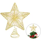 468 дюймов золотисто-Красная Блестящая 5-точечная звезда из металлического материала полые звезды для рождественской елки Топпер орнамент украшения