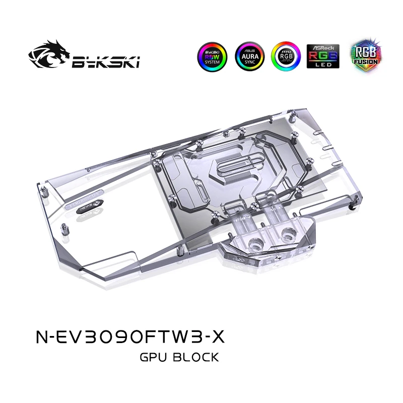Фото Водяной охладитель Bykski для EVGA RTX 3090/3080/3080Ti FTW3 ULTRA GAMING с задней пластиной, водяной блок с полной крышкой, N-EV3090FTW3-X №2