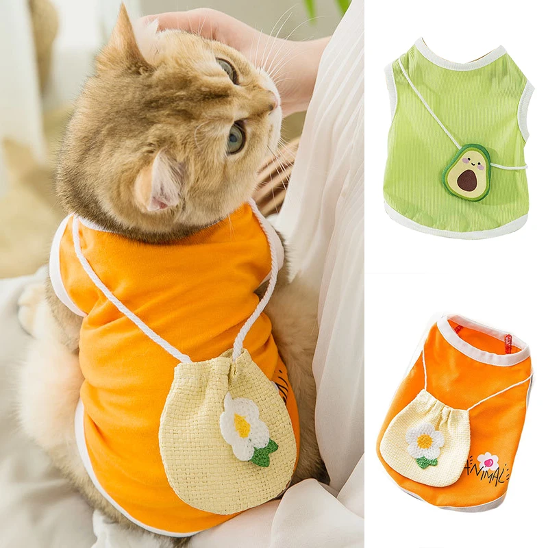 

Pet Clothes Thin and Breathable Green Avocado Satchel Vest in Spring and Summer Teddy Chihuahua Cat Two Legged Clothing