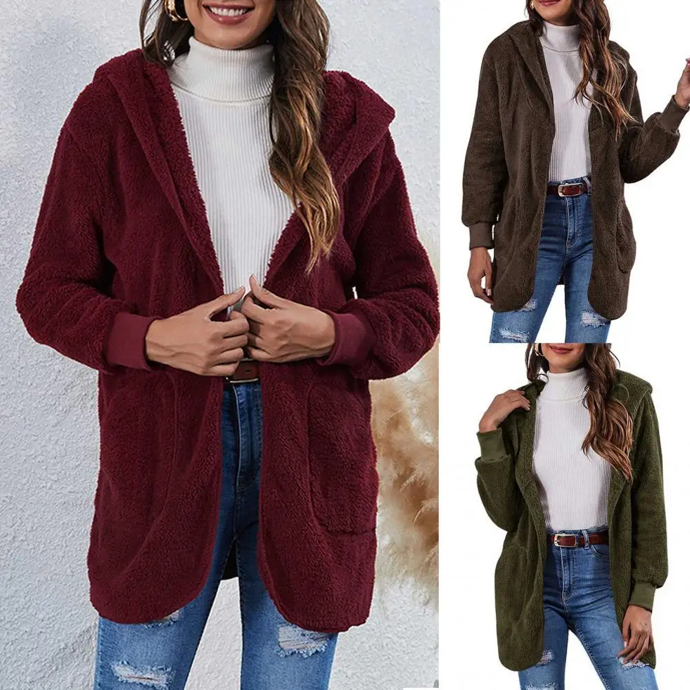 

Women Autumn Winter Jacket 2021 Long Sleeve Women Hooded Coat Plush Warm Outerwear Pockets Jacket women's jacket red 5xl traf