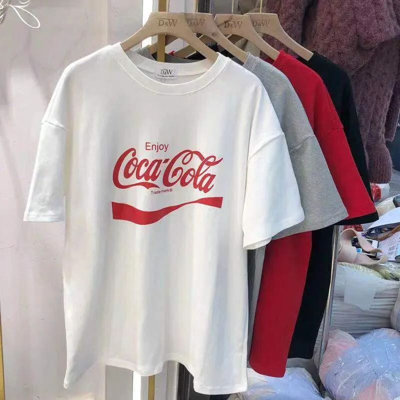 

White 100% Cotton Letter Print Simple Design Oversized T Shirt Women Pop Loose Short Sleeve Tee Top Summer Plus Size Tshirt Nice