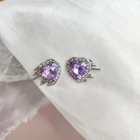 925 silver needle women jewelry love earring pretty design purple glass high quality shiny crystal stud earrings for women gifts