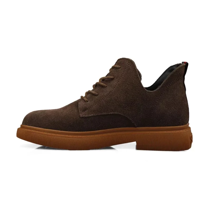 Brown short plush Женские ботильоны из натуральной кожи; Черная Женская Осенняя обувь; Женские Кожаные Ботинки martin на низком каблуке со шнуровкой; обувь - Цвет: Brown short plush