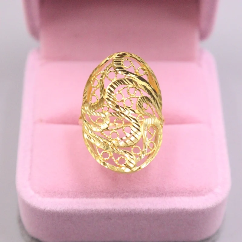 

Pure 999 24K Yellow Gold Ring Hollow Pattern Mesh Big Ring Women Lucky Gift 6.2g