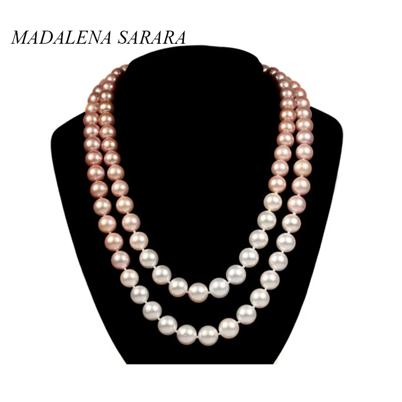 

MADALENA SARARA 9-12mm AAA Freshwater Pearl Necklace Colorful Natural Micro Flaw Perfectly Round Two Line Women Luxury Jewelry