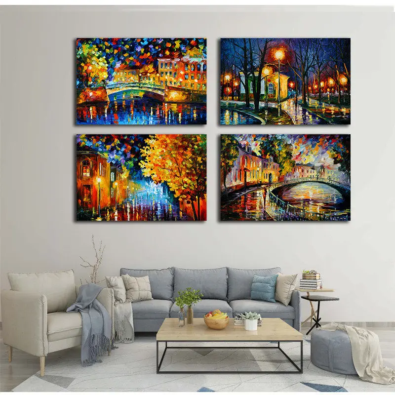 Абстрактные здания улица мост живопись цветные холщовые художественные