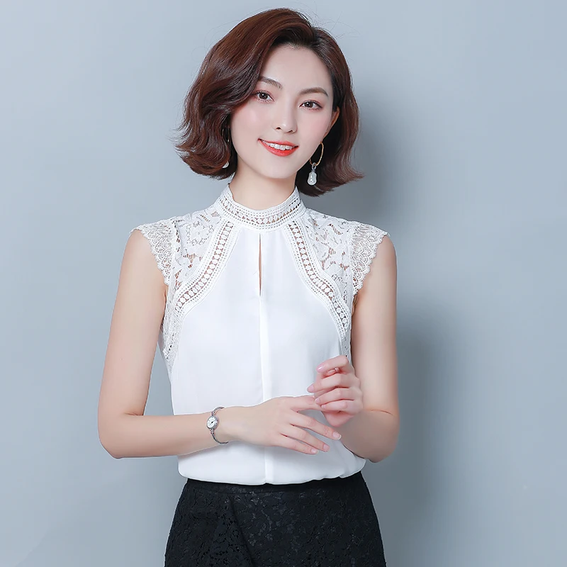 Корейские модные шифоновые блузки женские кружевные открытые топы размера плюс