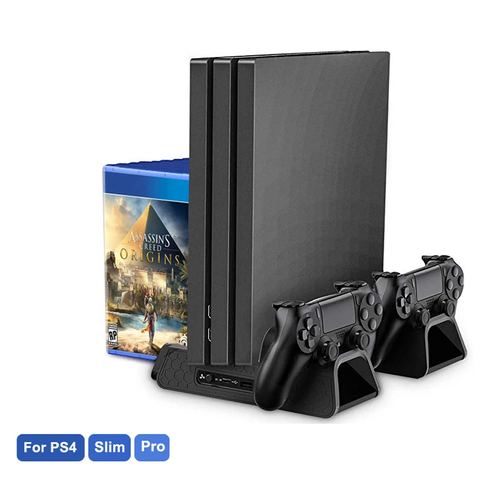 

For PS4/PS4 Slim/PS4 Pro Vertical Stand with Cooling Fan Dual Controller Charger Charging Station For SONY PS4 Cooler