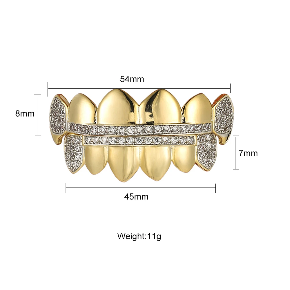 

Anztilam High-end Hip Hop Gold Teeth Set Top Bottom Tooth Grills Dental Mouth Punk Vampire Fangs Teeth Caps Cosplay Party Rapper