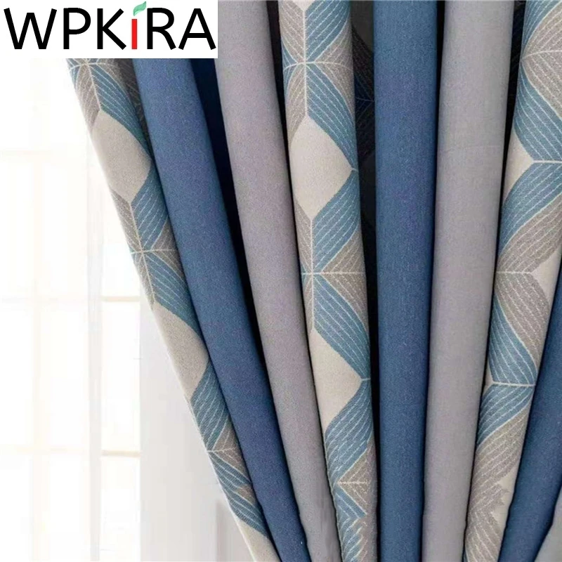 

Modern Blue Striped Geometric Printed Blackout Curtain For Living room Bedroom Nordic Fashion Jacquard Window Drapes AD828E