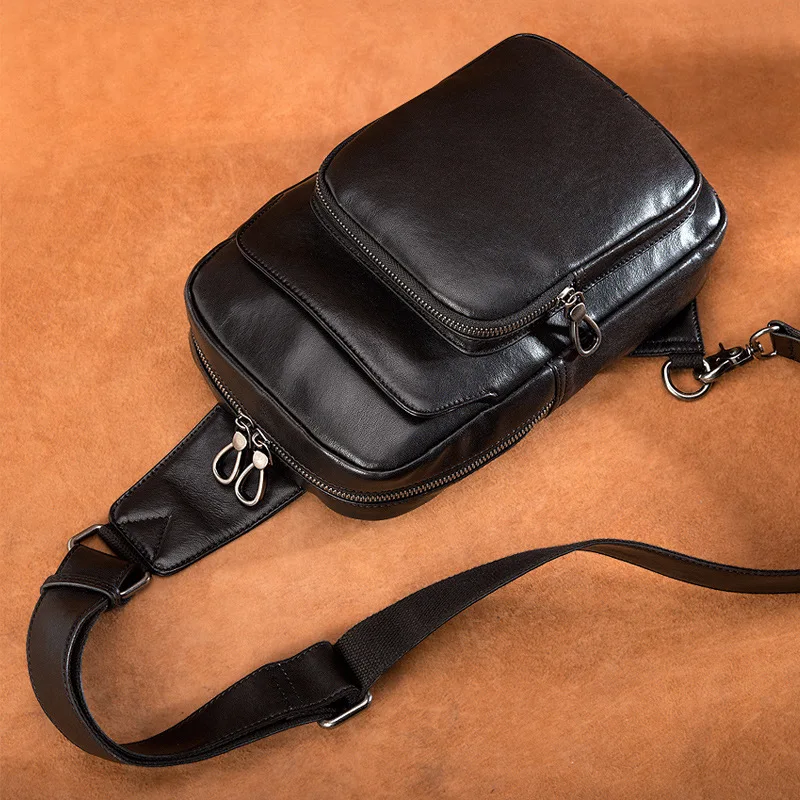 Мужская нагрудная сумка из натуральной воловьей кожи роскошная