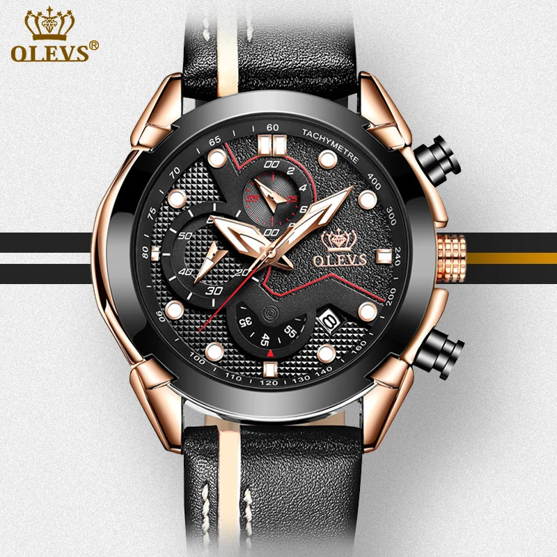 Мужские спортивные часы OLEVS Черные Водонепроницаемые наручные с автоматической