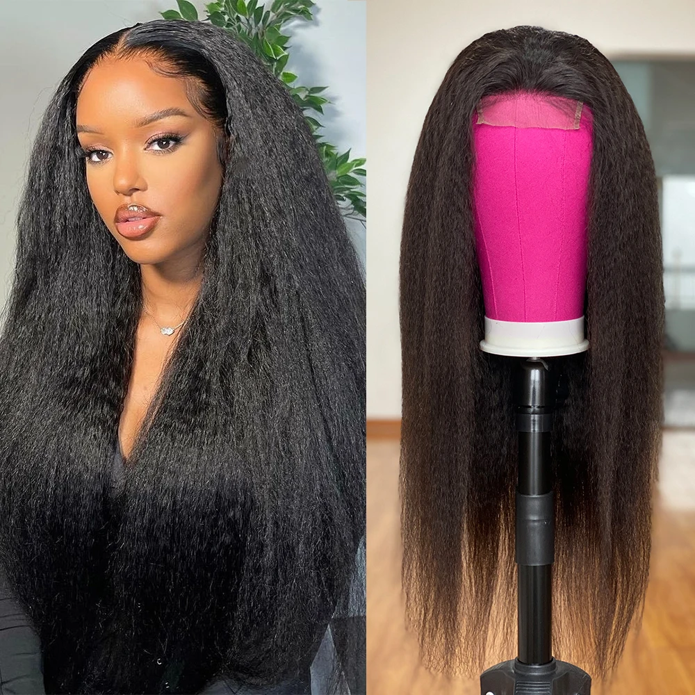 

Kinky Straight Lace Frontal Wigs For Women Yaki Straight 13x4 Lace Front Human Hair Wigs Pre Plucked Brazilian Remy Hair