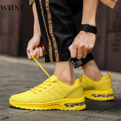 

WHNB Sneakers Fashion Knitted Sports Shoes for Men Air Comfy Breathable Running Shoes Wear-Resistant Yellow Sneakers