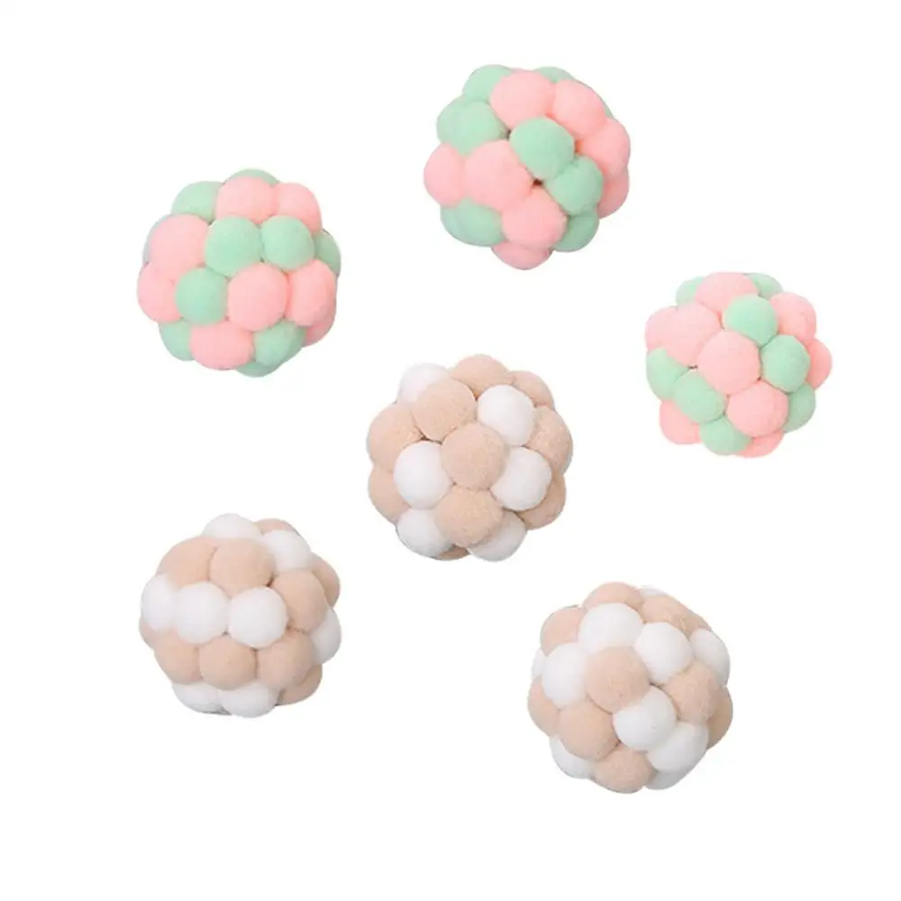 

Colorful Plush Bell Ball 6pcs/set Cat Interactive Scratching Toy Handmade Bouncy Balls Kitten Chew Molar Toys Pet Supplies