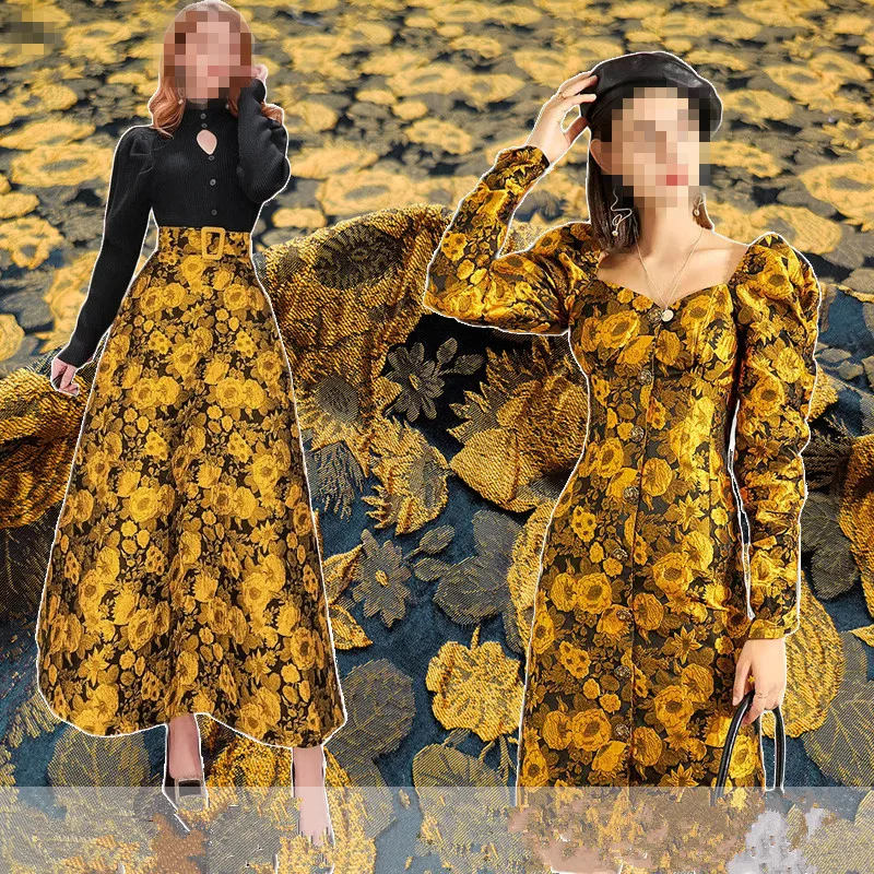 

1Meter 3D Flower Yellow Rose Jacquard Brocade Fabric Sewing On Clothes Women Dress Material Yarn Patchwork Diy ZAKKA Fabrics 57"