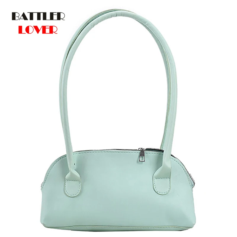

Retro Pure Color Top-handle Underarm Bag Fashion Women Leather Shoulder Purse Female Casual All-match Shell Shape Zipper Handbag