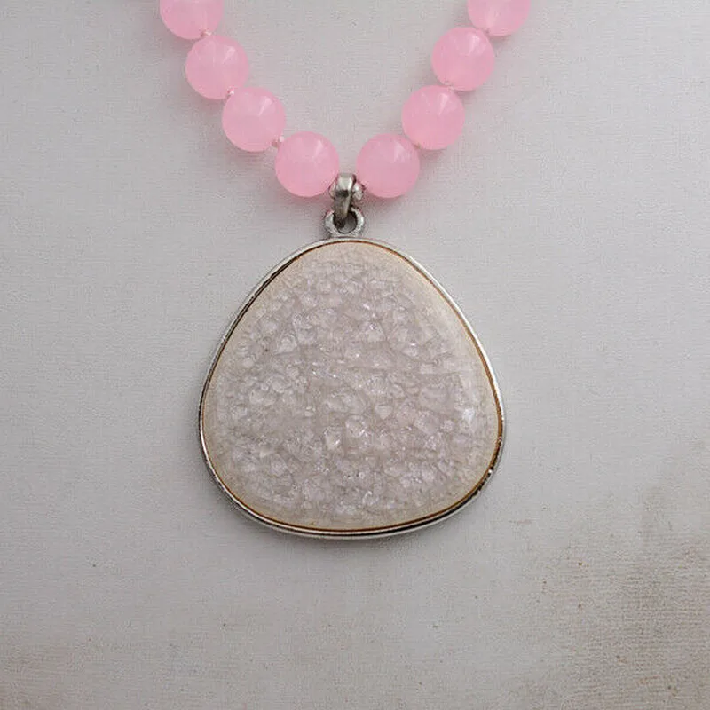 

Новый натуральный 8 мм розовый нефрит + кулон ожерелье из бус из драгоценного камня 18 "AA +