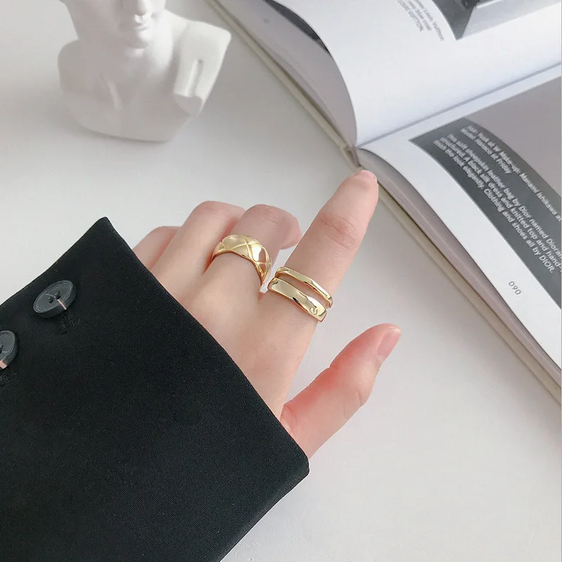 Kinel 925 пробы Серебряное Открытое кольцо Normcore INS необычная линия Двухслойное