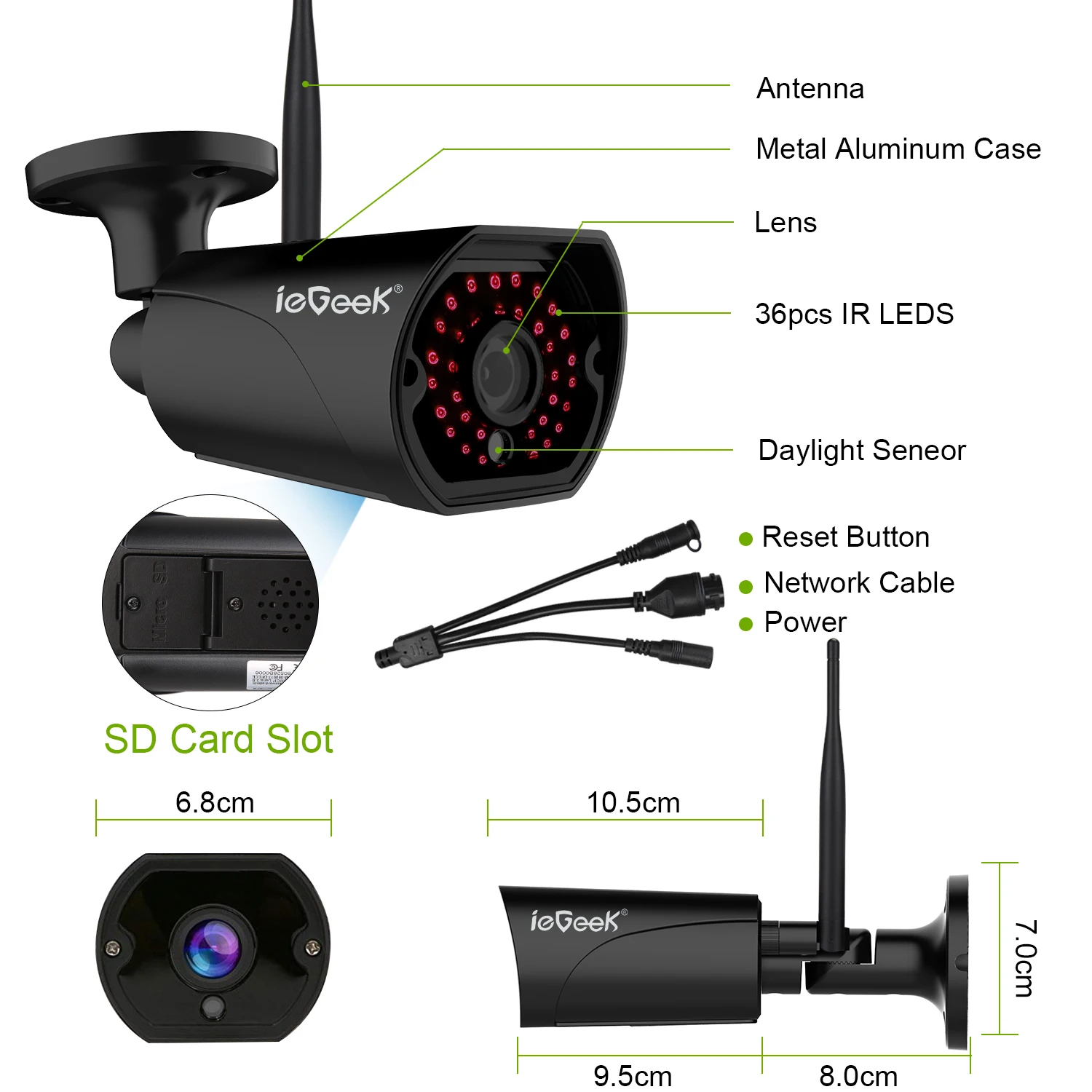 ieGeek 3MP IP Camera Wifi Outdoor 1080P HD IR Motion IP66 Waterproof Two-Way Audio CMOS CCTV Security Wireless | Безопасность и