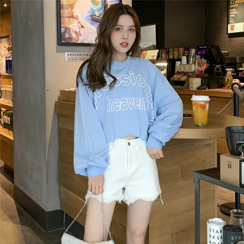 Женский короткий свитер с буквенным принтом длинный рукав летучая мышь тонкий