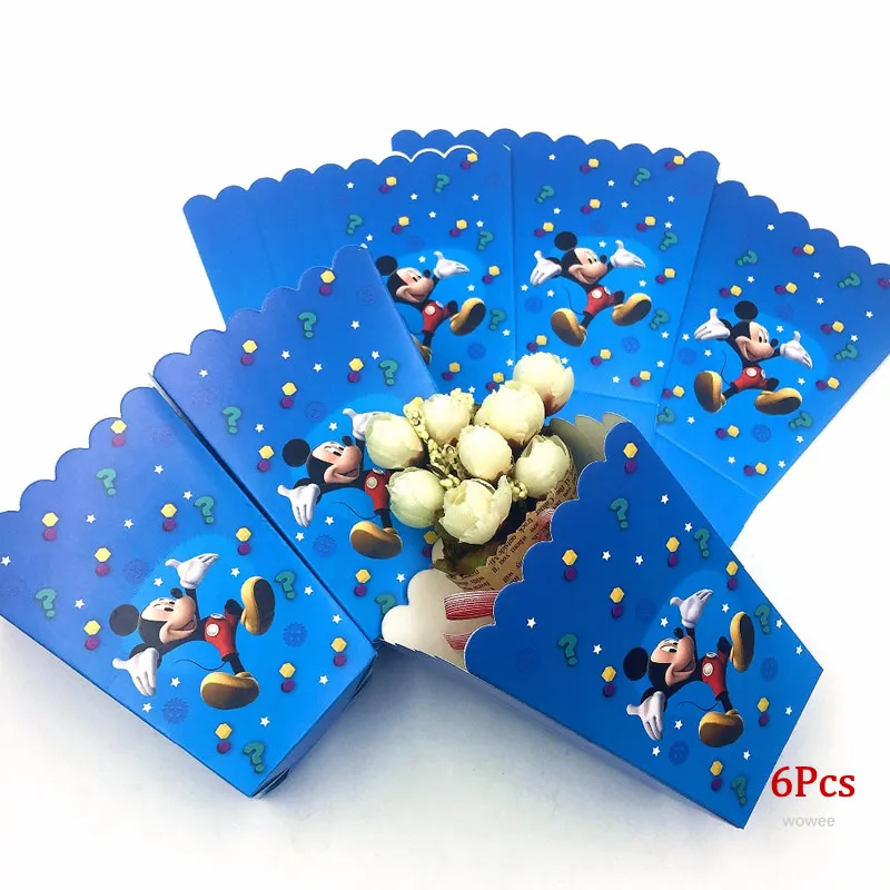 Popcorn Box 6Pcs 10 шт. бумажные стаканчики с Микки Маусом для дня рождения, детские украшения, товары для вечеринки, детские подарки на день рождения с Микки Маусом - Цвет: Popcorn Box 6Pcs