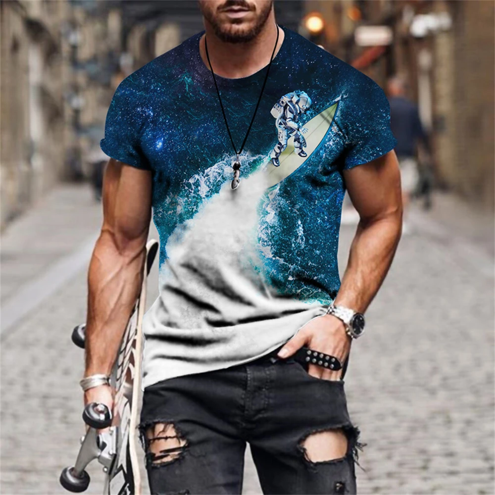 

Summer Men's T-Shirt Street Fashion Vacation Style Plants 3D Hot Top Large Size Male Clothes Loose Pullover Sea Beach Tees