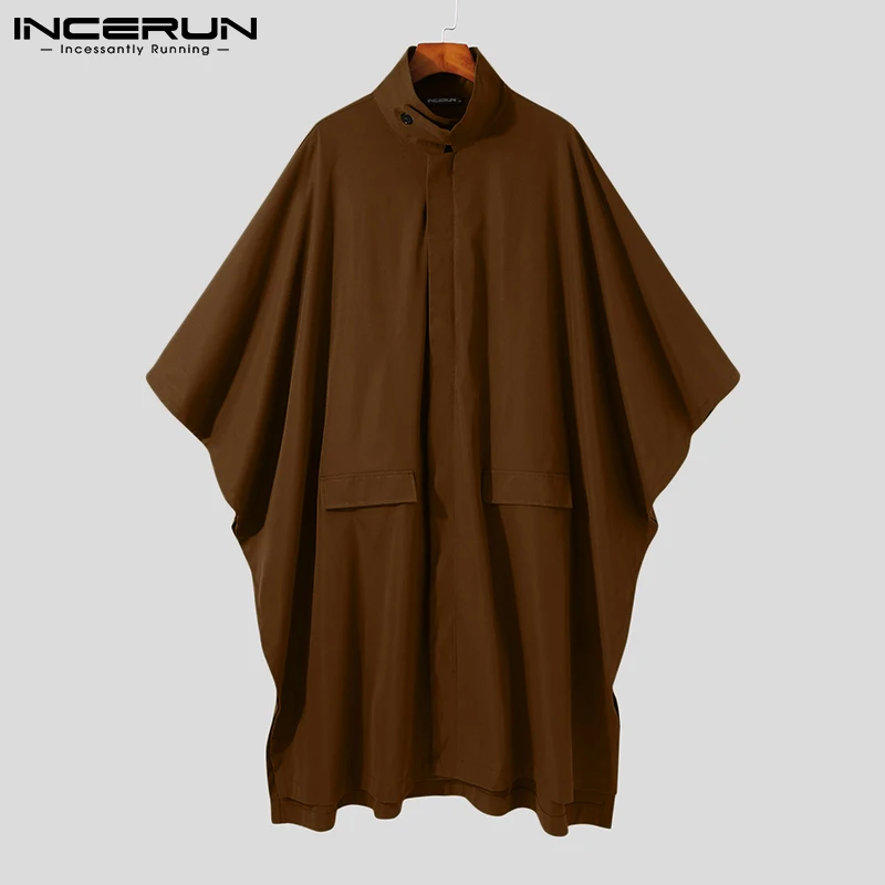 Autumn Winter New Men's Streetwear Style Ponchos Loose Solid Comfortable Coats Male All-match Simple Vintage Capes Cloaks S-5XL images - 6