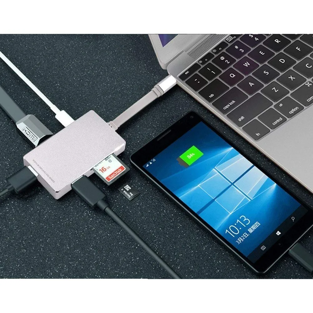 Концентратор USB Type C Thunderbolt 3 адаптер с HDMI 4K зарядными портами 2 0 Micro SD/TF кард ридер