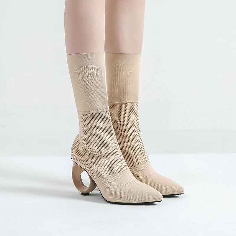 Autumn and Winter New European and American Shoe Tip High-heeled Boots Children's Elastic Boots In Knitted Boots Women Shoes