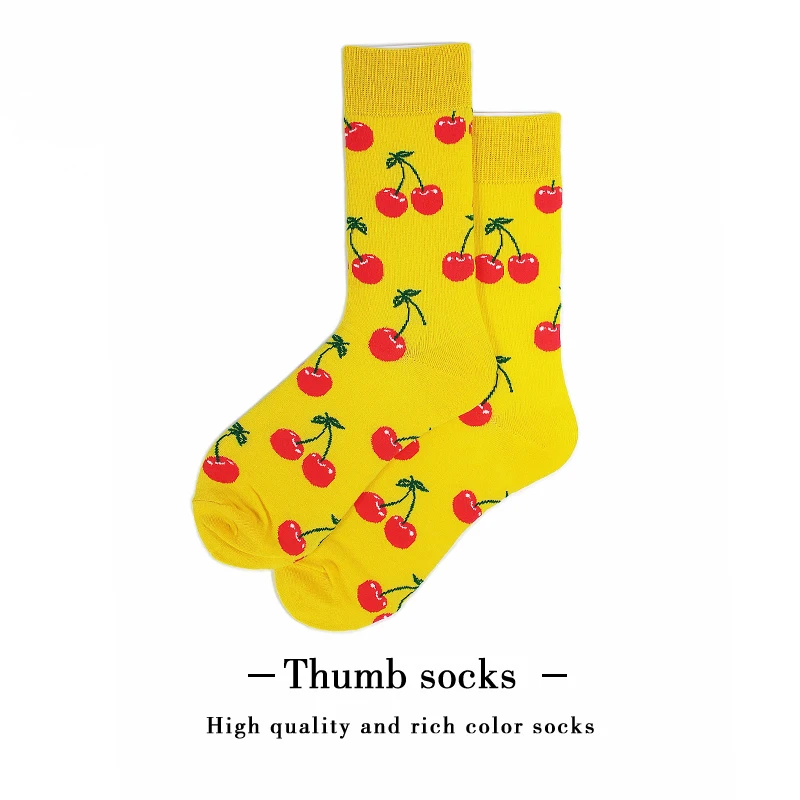 Happy Socks/брендовые новые хлопковые Гольфы с рисунком желтой вишни унисекс женские