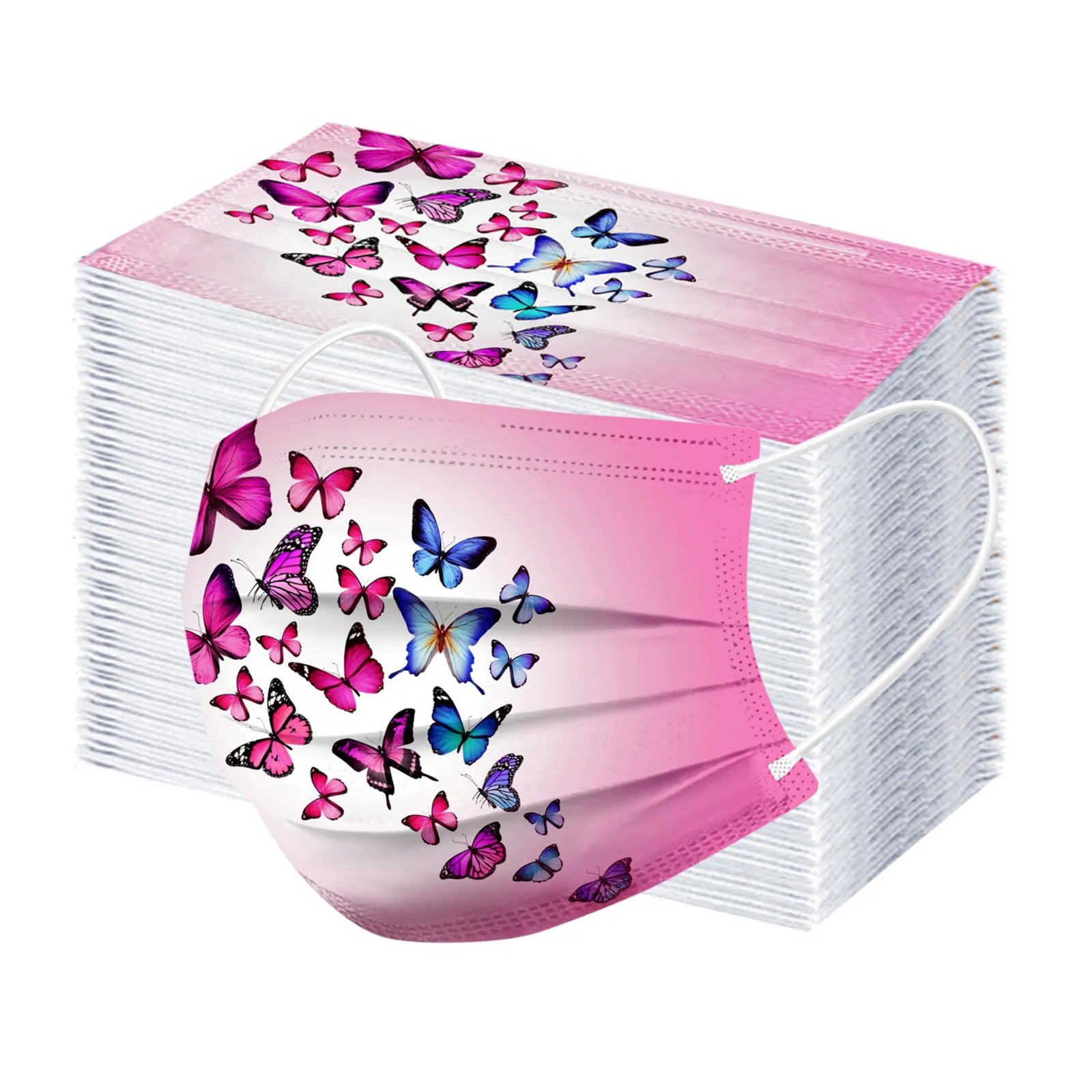 

100 Pcs Butterfly Mouth Caps Disposable Mask Three Layer Filters Masks Adults Face Mask Mascarillas Masque Rose Mouth Mask