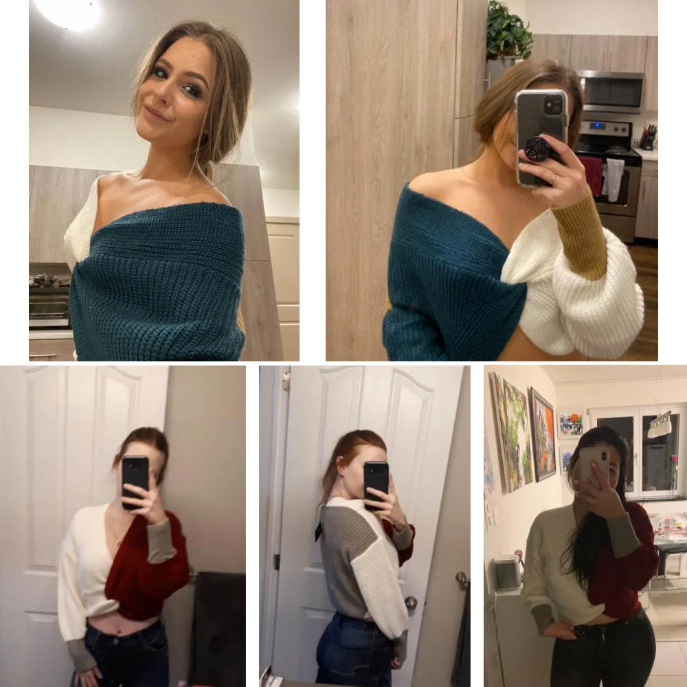 ZAFUL Хлопковый Свитер Женщин Женский Погружения Цвет Блокировка Твист 2019 Зимние