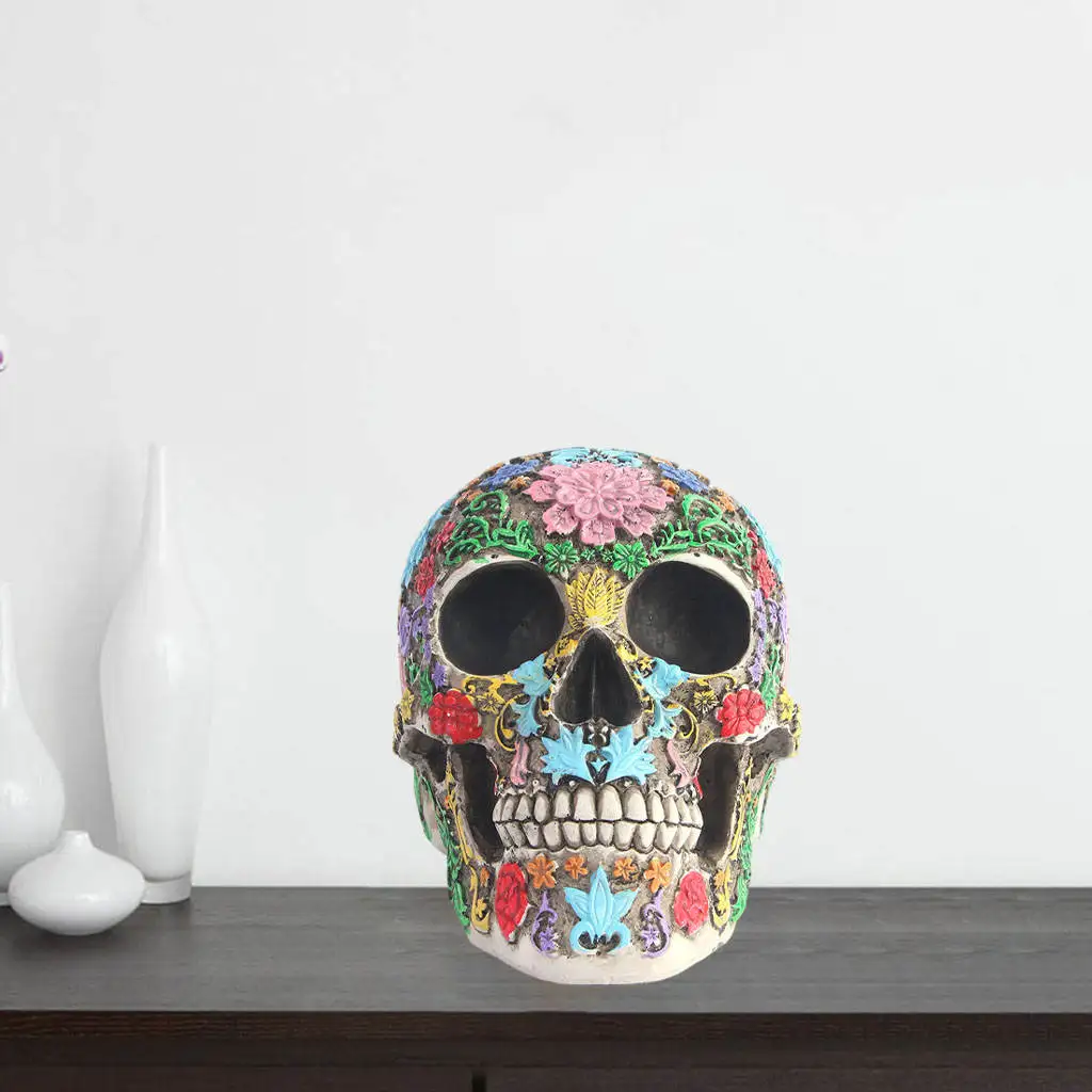 

Floral Skull Sculpture Dia DE Los Muertos Decor Skeleton Statue for Indoor Tale Centerpiece Office