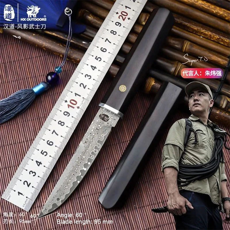 Нож для выживания Hando из дамасской стали с зернистой розой портативный карманный