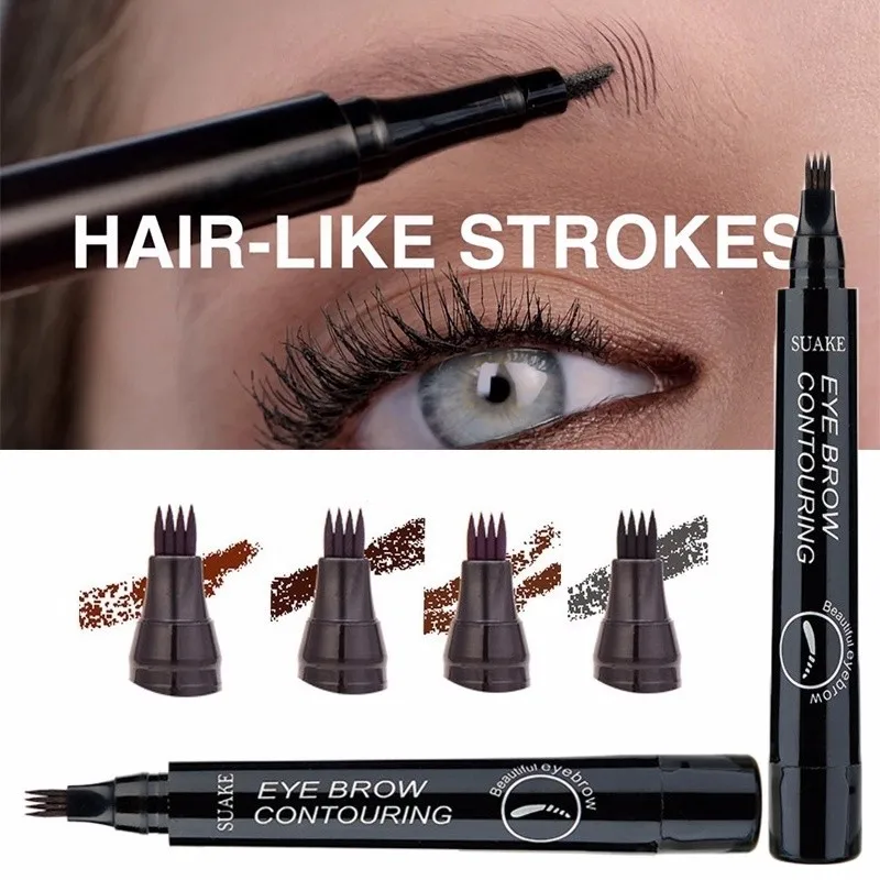 HOT Micro Eyebrow Pen Waterproof 4 Fork Head Tattoo Pencil Lasting Professional Fine Sketch Liquid Eye Brow TSLM1 | Красота и