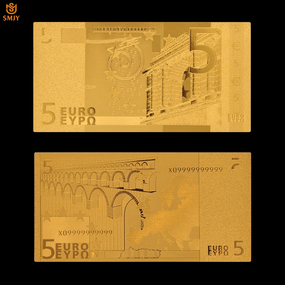 10 шт./лот сувенирные банкноты Евро 5 для банкнот Золотая Европейская валюта